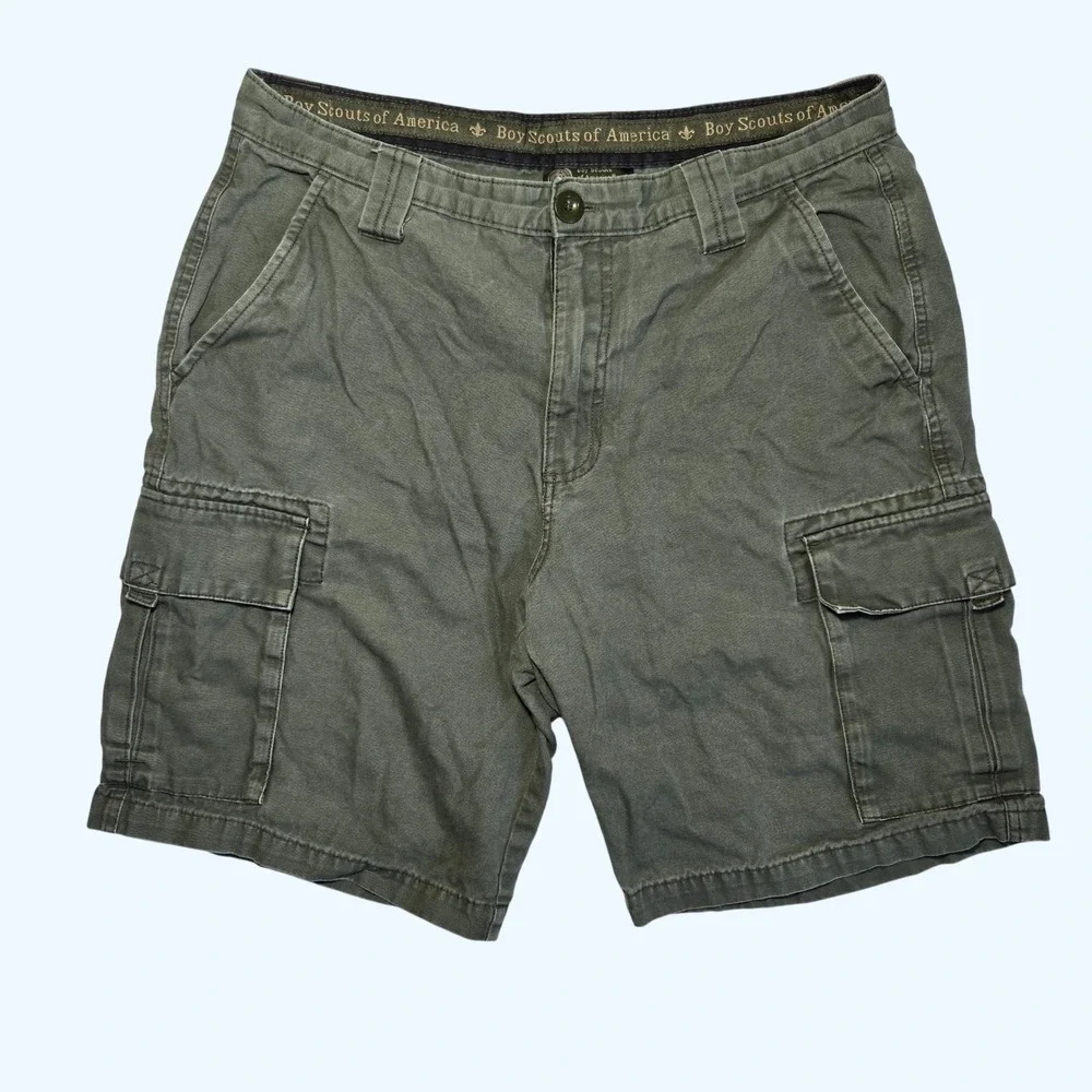 Boy Scouts of America Mens 34 Olive Green Cotton Canvas Cargo Uniform Shorts